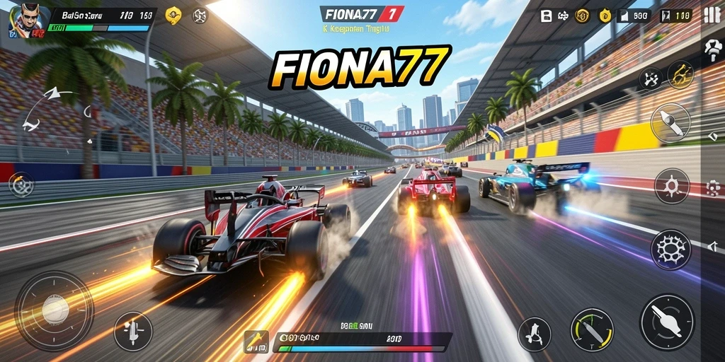 Screenshot gameplay FIONA77 dengan balapan yang mendebarkan.