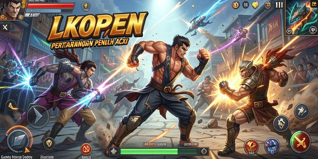 Screenshot LKOPEN menampilkan aksi pertarungan yang seru dan karakter-karakter unik.