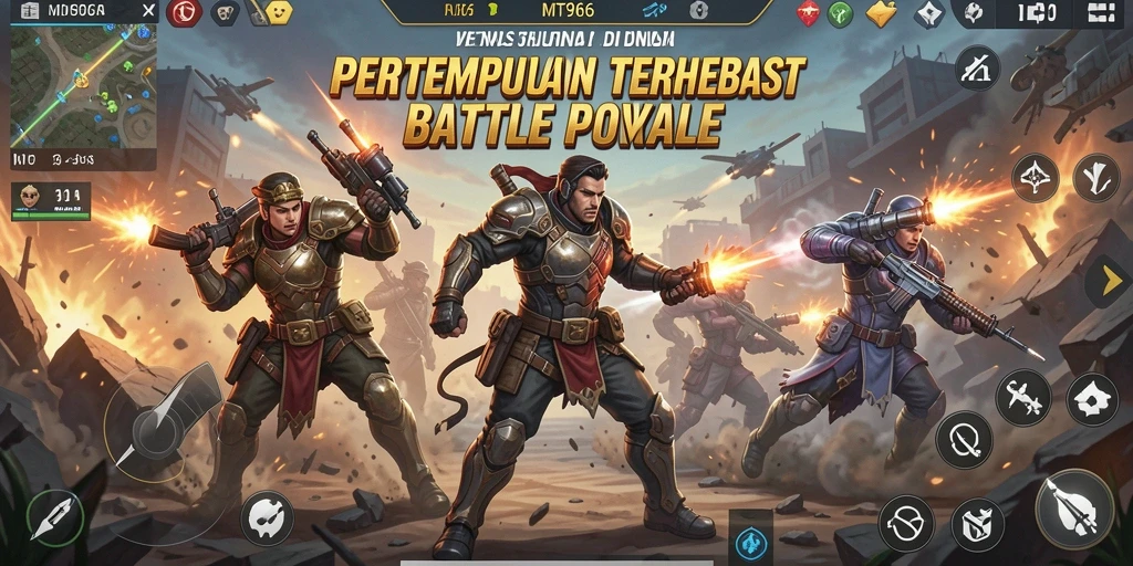 Screenshot gameplay MT966 yang menunjukkan pertempuran intens di arena Battle Royale.