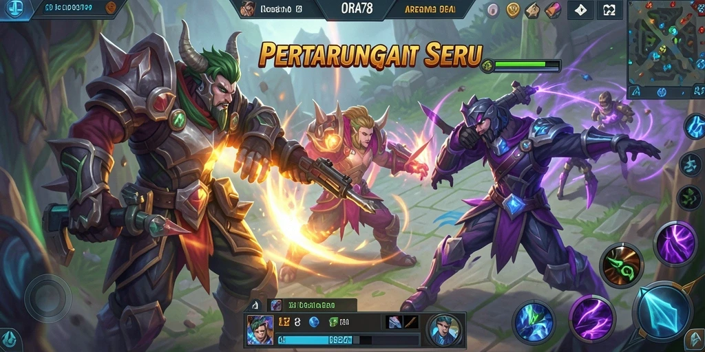 Screenshot gameplay ORA78 dengan aksi seru dalam pertempuran MOBA.