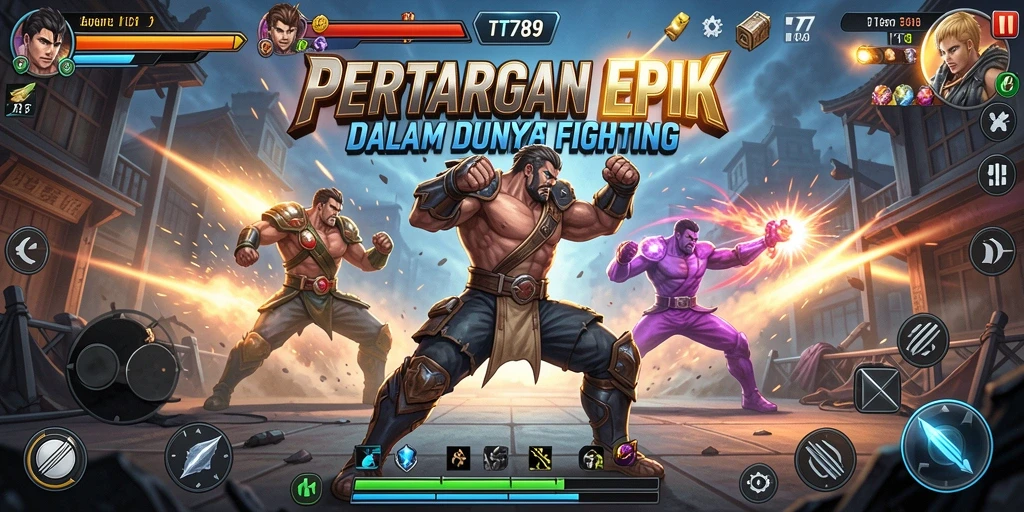 Screenshot utama TT789 menampilkan karakter fighting dalam pertarungan menegangkan.