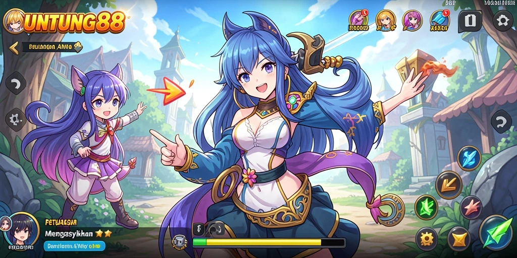 Screenshot dari gameplay seru UNTUNG88 yang menampilkan karakter anime beraksi.